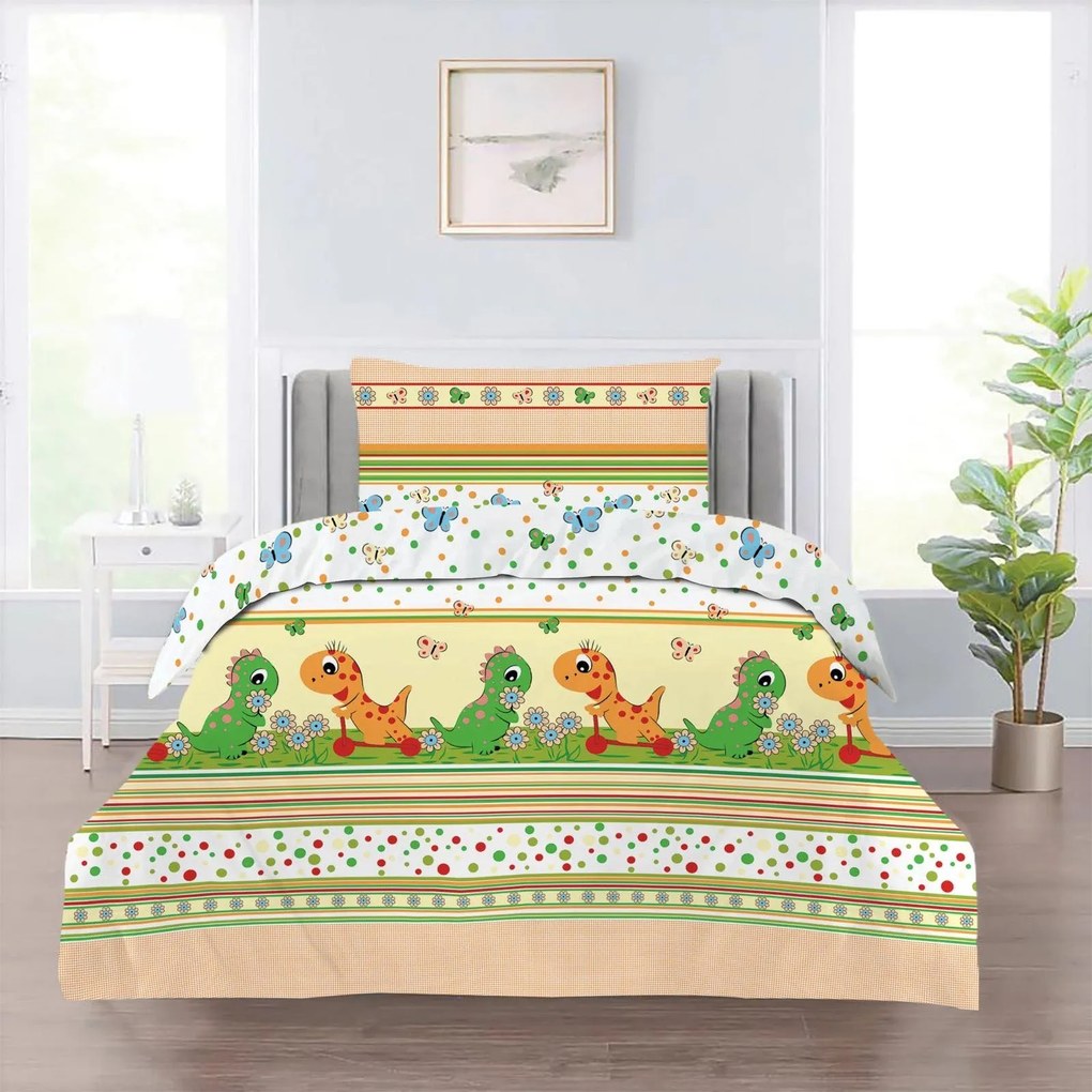 Obliečky bavlnené Dino - 1x Vankúš 90x70cm, 1x Paplón 140x200cm