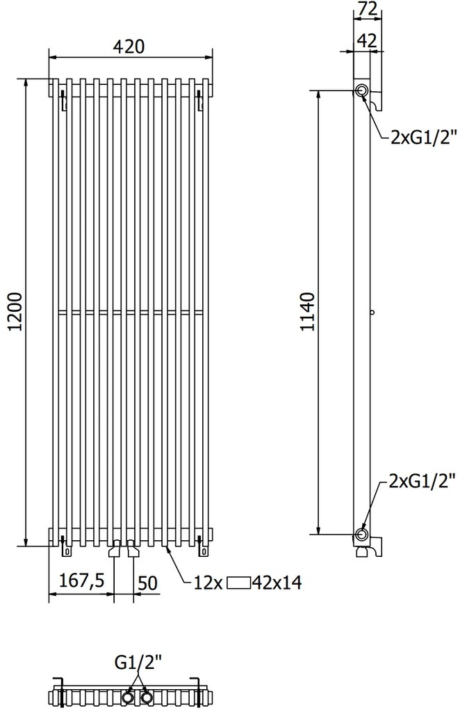 Mexen Kansas, vykurovacie teleso 1200 x 420 mm, 975 W, čierna, W204-1200-420-00-70