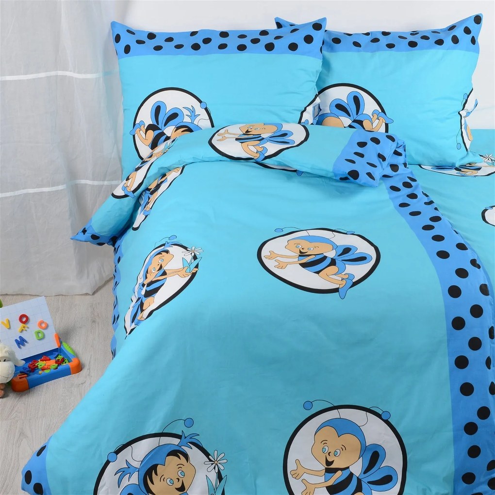 Obliečky detské bavlnené včielky modré EMI: Detský set 90x130 + 45x65