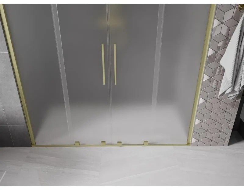 Mexen Velar Duo, posuvné sprchové dvere do otvoru 180 cm, 8mm sklo námraza, zlatá matná, 871-180-000-32-55