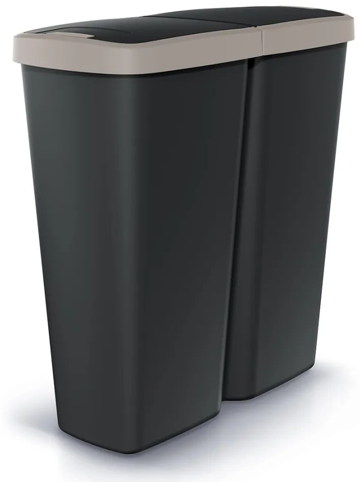Odpadkový kôš DUO čierny, 50 l, hnedá / čierna