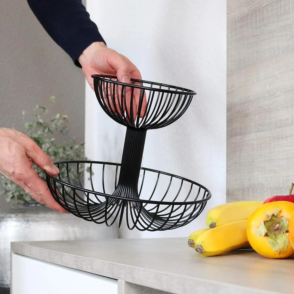 Zeller Present Stojan na ovocie, 2 misy, kovový, čierny FONTANA