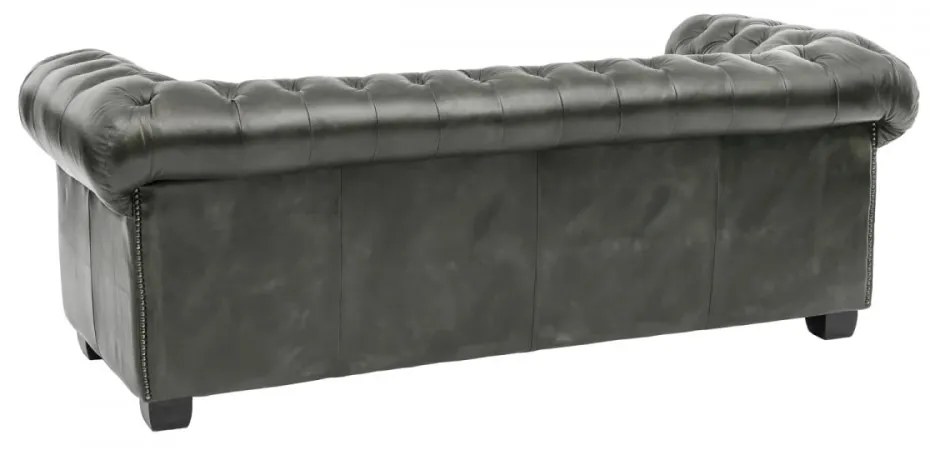furniture-nabytek.cz - Masívna trojmístna pohovka Chesterfield z pravej kože, zelená – 200×90×72 cm