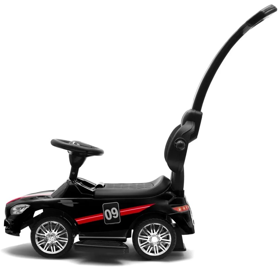 Detské odrážadlo so zvukom a vodiacou tyčou Baby Mix RACER čierne