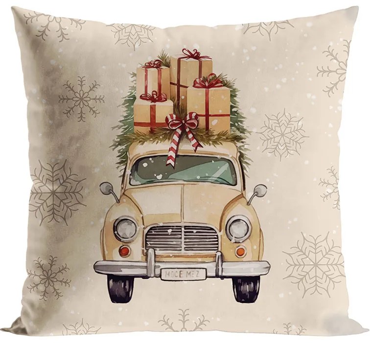 Vianočná obliečka na vankúš Velvet Christmas Car 40x40 cm