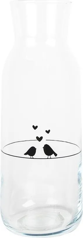 Sklenená karafa s vtáčikmi a srdiečkami Love Birds - Ø 9*25 cm / 1000 ml