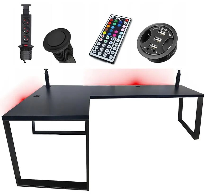 Písací Stôl Roh. Loft Low Čierna 180x120x3,6 Model 3