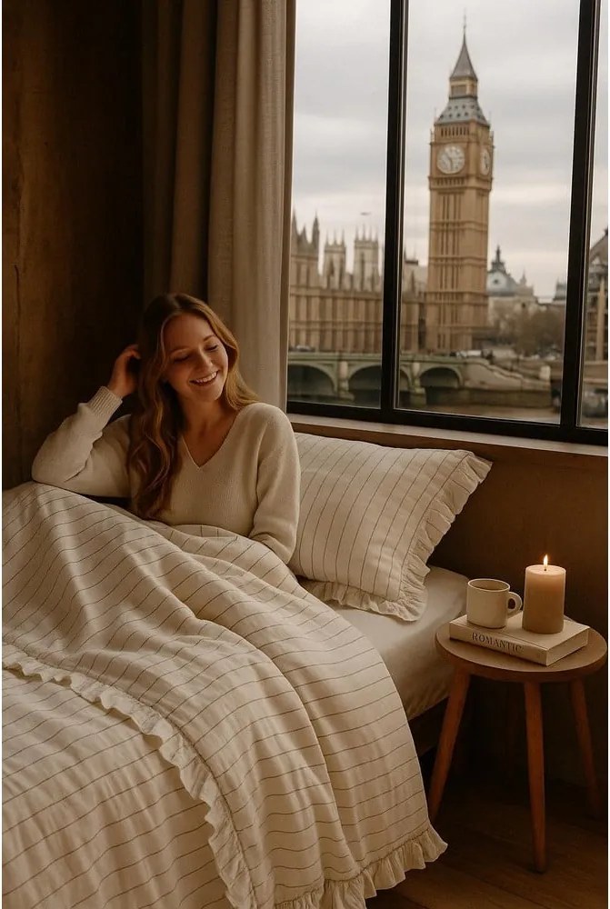 Béžové obliečky na dvojlôžko/predĺžené z bavlny Renforcé 240x220 cm Amalia Striped – Mila Home Luxury