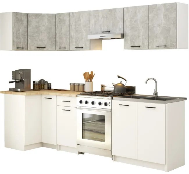 Rohová kuchynská linka OLIWIA 3 m betón / biela