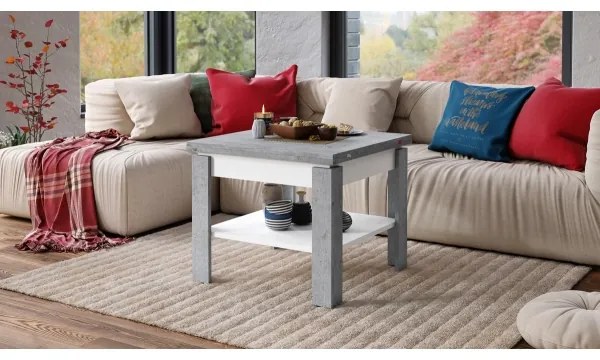 Rozkladací konferenčný/jedálenský stôl s odkladacou poličkou LIA šedá betón/biela