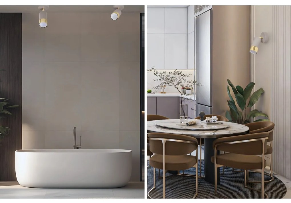 Bodové svietidlo Hugo, 1x béžové/zlaté kovové tienidlo, (možnosť polohovania)