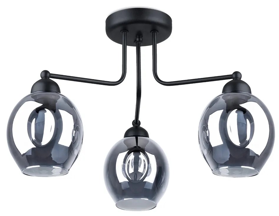 Stropné svietidlo Fillan, 3x grafitové sklenené tienidlo