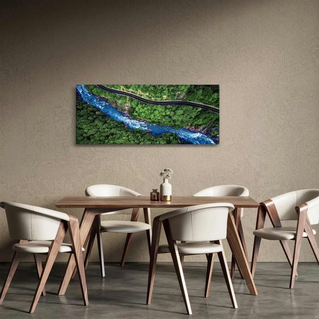 Obraz - Rieka medzi horami, Kaukaz, Rusko (120x50 cm)