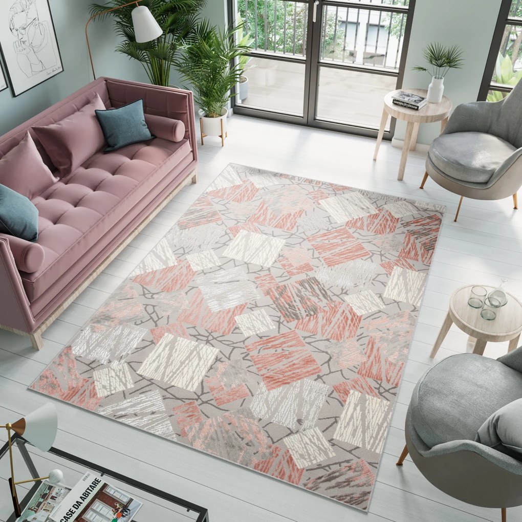 Koberec E464A LIGHT GRAY/DARK PINK ASTHANE Veľkosť: 300x400cm