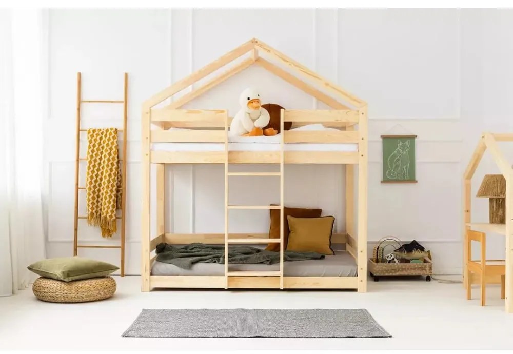 Domčeková poschodová detská posteľ s roštom v prírodnej farbe 90x190 cm DMPN – Adeko