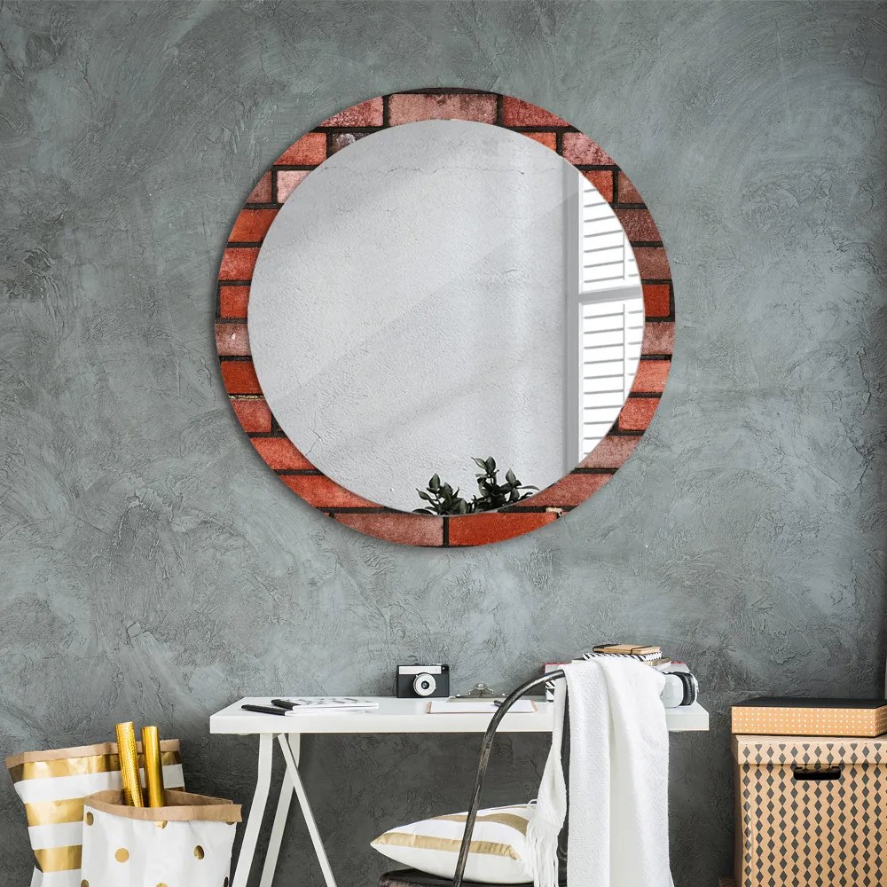 Okrúhle ozdobné zrkadlo na stenu Červená tehla fi 90 cm