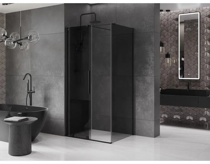 Mexen Velar, sprchový kút s posuvnými dverami 120 x 80 cm, 8mm šedé sklo, čierna matná, 871-120-080-41-70
