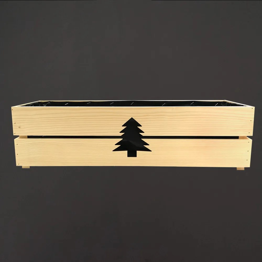 AMADEA Drevený vianočný kvetináč so stromčekom prírodný, vo vnútri s čiernou fóliou, 62x21,5x17cm, český výrobok