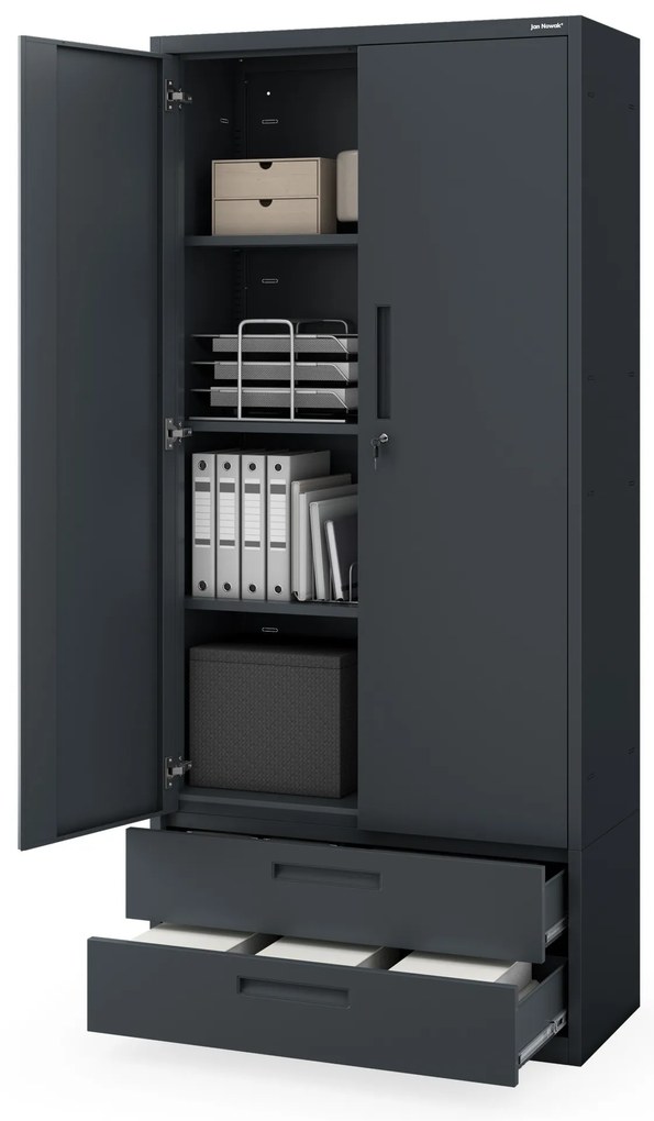 Kovová skriňa MEGAN – antracitová, dvojitá zásuvka, 195 cm