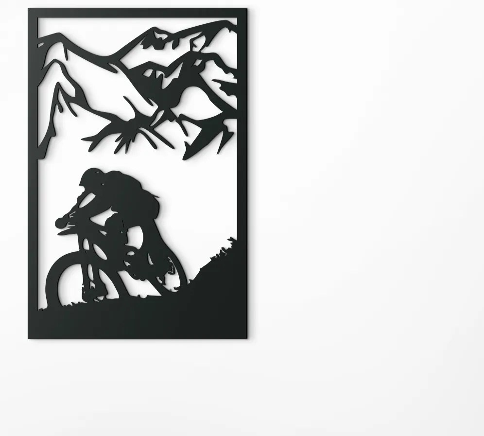 drevko Drevený obraz Horská cyklistika Rozmer obrazu: 44,5 x 29,5 cm, Farba dekorácie: Čierna