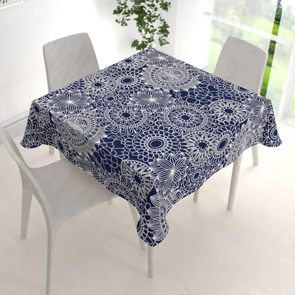 Biante Bavlnený štvorcový obrus Sandra SA-273 Biele mandaly na tmavo modrom 60x60 cm