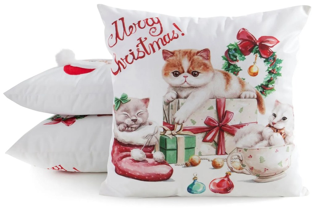 VIANOČNÁ DEKORAČNÁ OBLIEČKA NA VANKÚŠ CAT 45X45 CM VZOROVANÁ