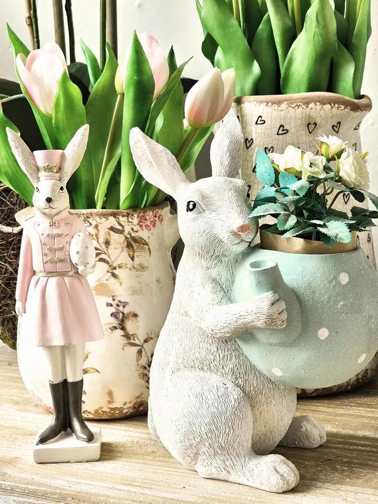 Dekorácia králik s kvetináčikom v tvare kanvičky - 17*17*23 cm
