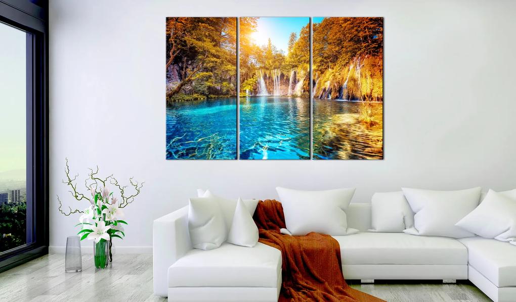 Artgeist Obraz - Waterfalls of Sunny Forest Veľkosť: 120x80, Verzia: Premium Print