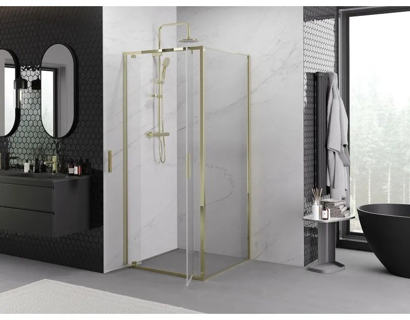 Mexen Exo, výklopný sprchový kút 90 x 90 cm, číre sklo, zlatá, 8182-090-090-50-00