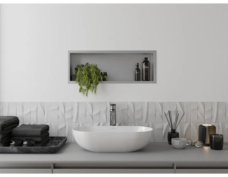 Mexen X-Wall-R, polička na zapustenie na obklad s golierom 60 x 20 cm, oceľová, 1910602010