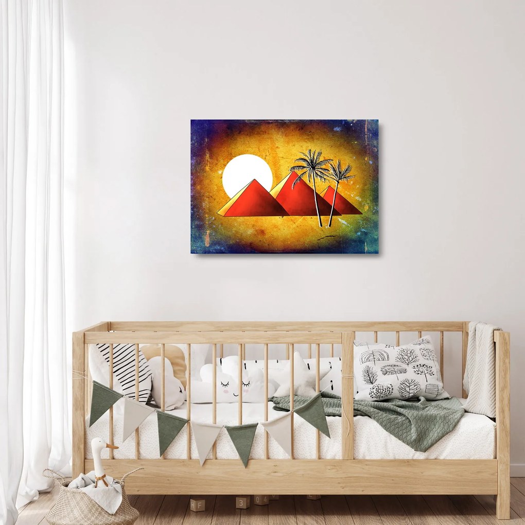 Sklenený obraz maľovaných egyptských pyramíd (70x50 cm)