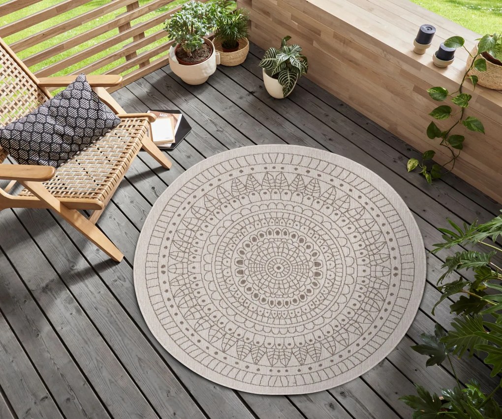 Hanse Home, Kusový koberec Twin-Wendeteppiche 105475 Linen kruh – na von aj na doma, 240x240 (priemer) kruh, hnedá, chodba / predsieň