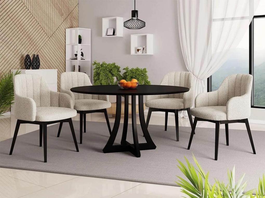 Okrúhly stôl Dagerto FI 120 so 4 stoličkami ST105 05, Dostupné poťahy: Baloo 2074, Farby: biely lesk / čierny lesk