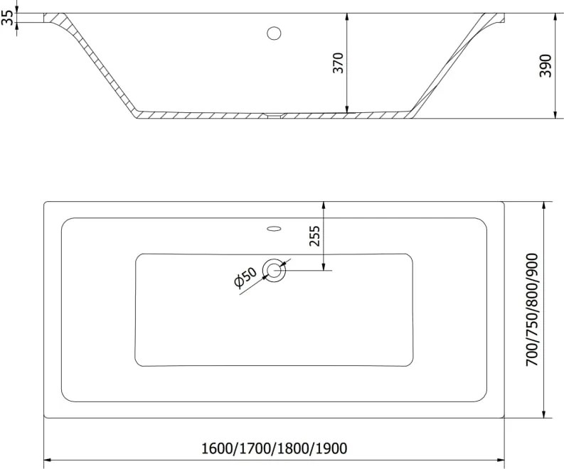 Mexen Cube obdĺžniková vaňa 180 x 80 cm s krytom, biela - 55051808000X