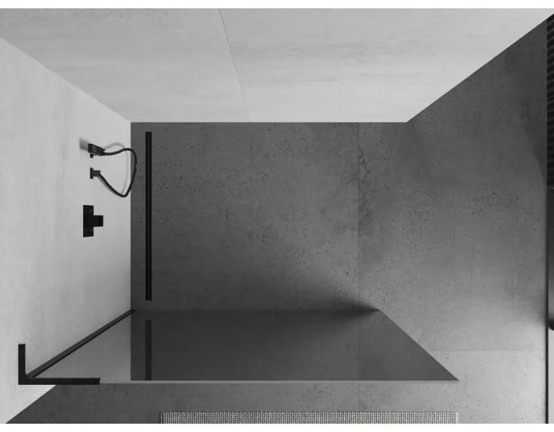 Mexen Kioto L, sprchová zástena Walk-In 100 x 200 cm, 8mm sklo vzor zrkadlo, čierny profil, 800-100-103-70-50