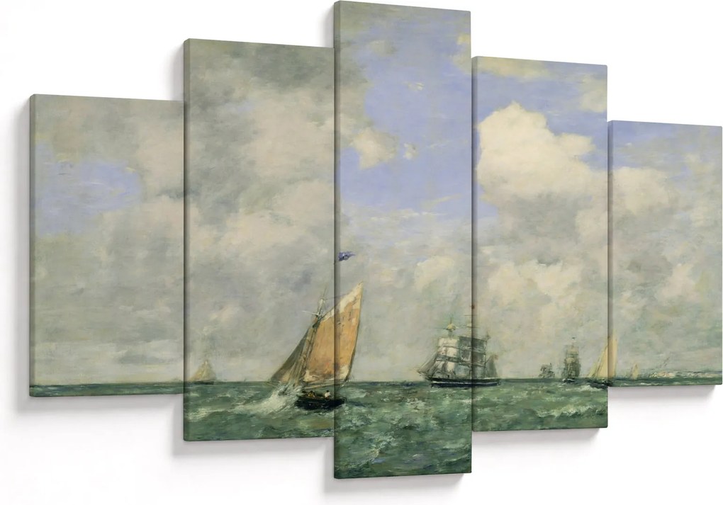 Obraz - Eugène Boudin, Ships and Sailing Boats Leaving Le Havre, reprodukcia (150x105 cm)