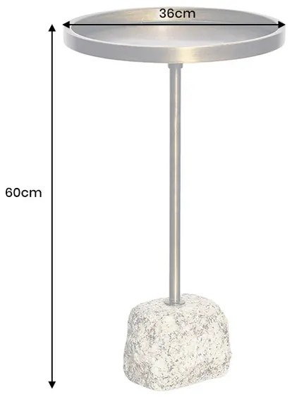 Príručný stolík TRAYFUL s mramorovou základňou 60 cm a železnou doskou v starožitnej mosadzi