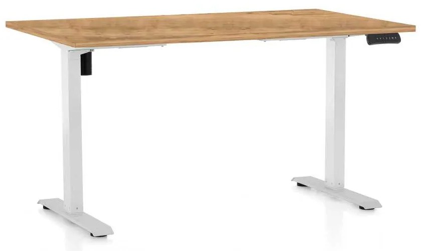 Výškovo nastaviteľný stôl OfficeTech B, 120 x 80 cm, biela podnož, dub zlatý