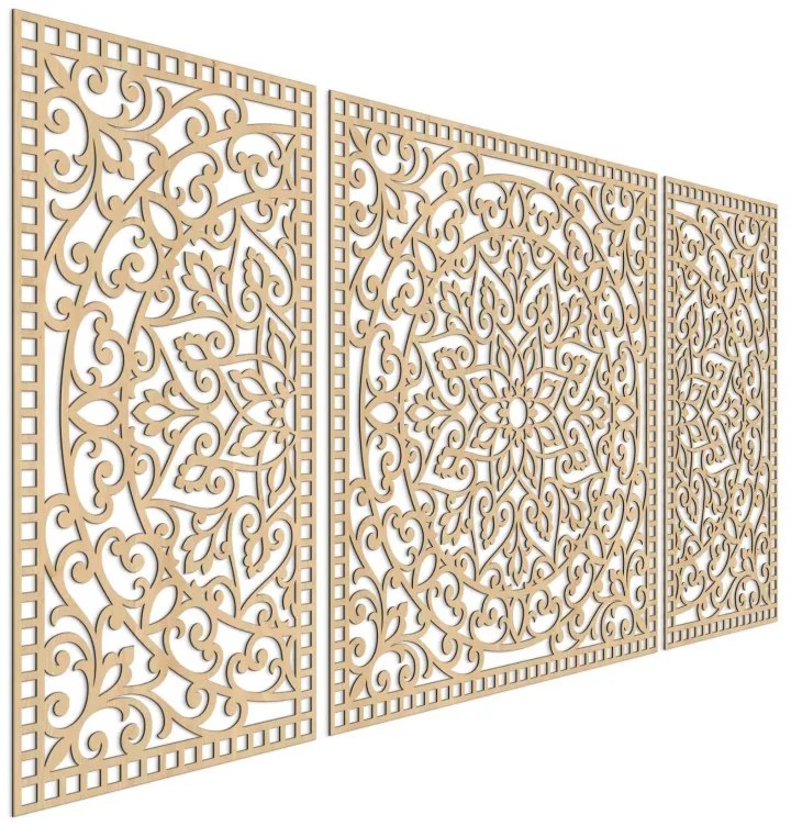 Drevená nástenná dekorácia trojdielna mandala do interiéru | SENTOP HDF0514-B