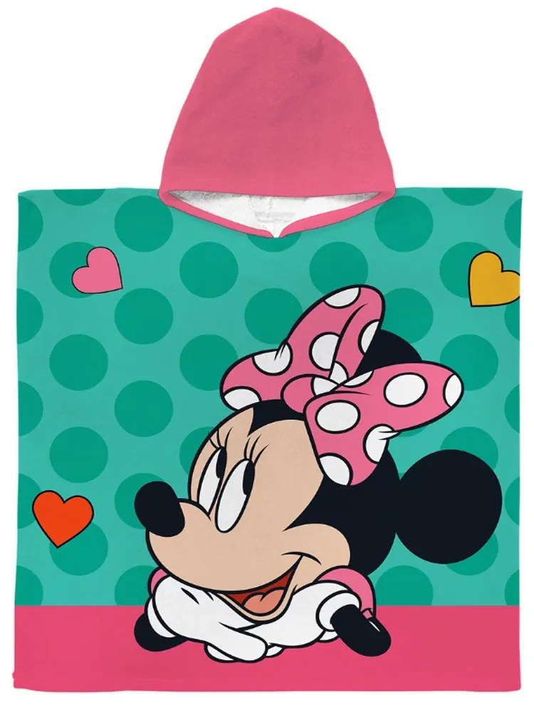 DETSKÝ BAVLNENÝ PONČO UTERÁK S KAPUCŇOU MINNIE 60X120 CM VZOROVANÝ