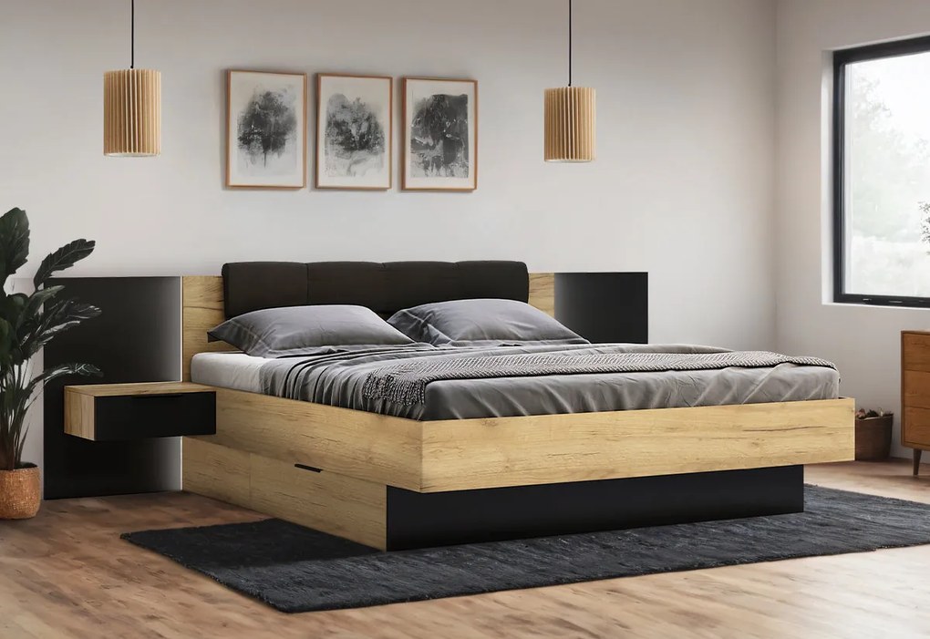 Manželská posteľ DOTA + rošt a doska s nočnými stolíkmi - wenge / 180x200 / Moravia - 16 cm