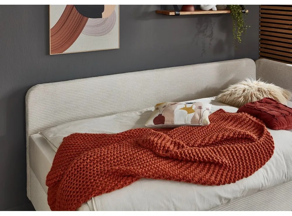 Béžová čalúnená jednolôžková posteľ s úložným priestorom 90x200 cm Cabana – Meise Möbel
