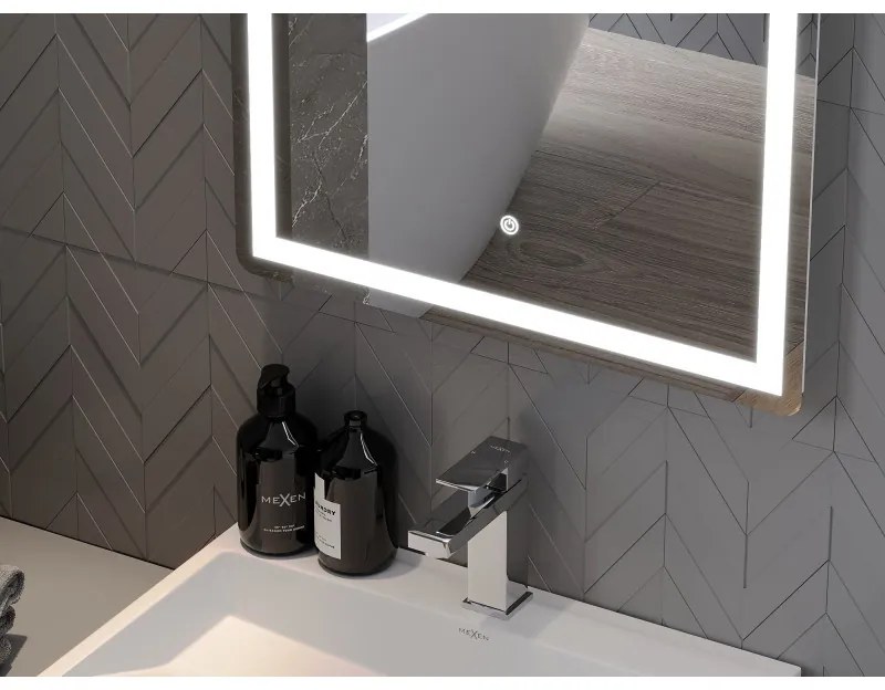 Mexen Onyx, LED kúpeľňové zrkadlo s podsvietením a kozmetickým zrkadielkom 60x80 cm, 6000K, ochrana proti zahmlievaniu, 9813-060-080-611-00