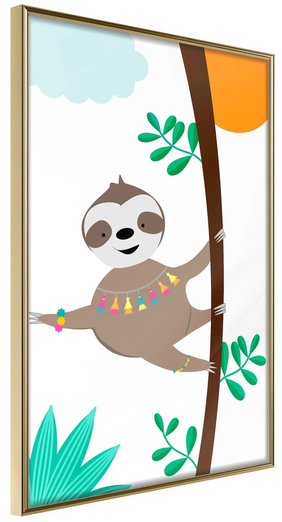 Artgeist Plagát - Happy Sloth [Poster] Veľkosť: 20x30, Verzia: Zlatý rám s passe-partout