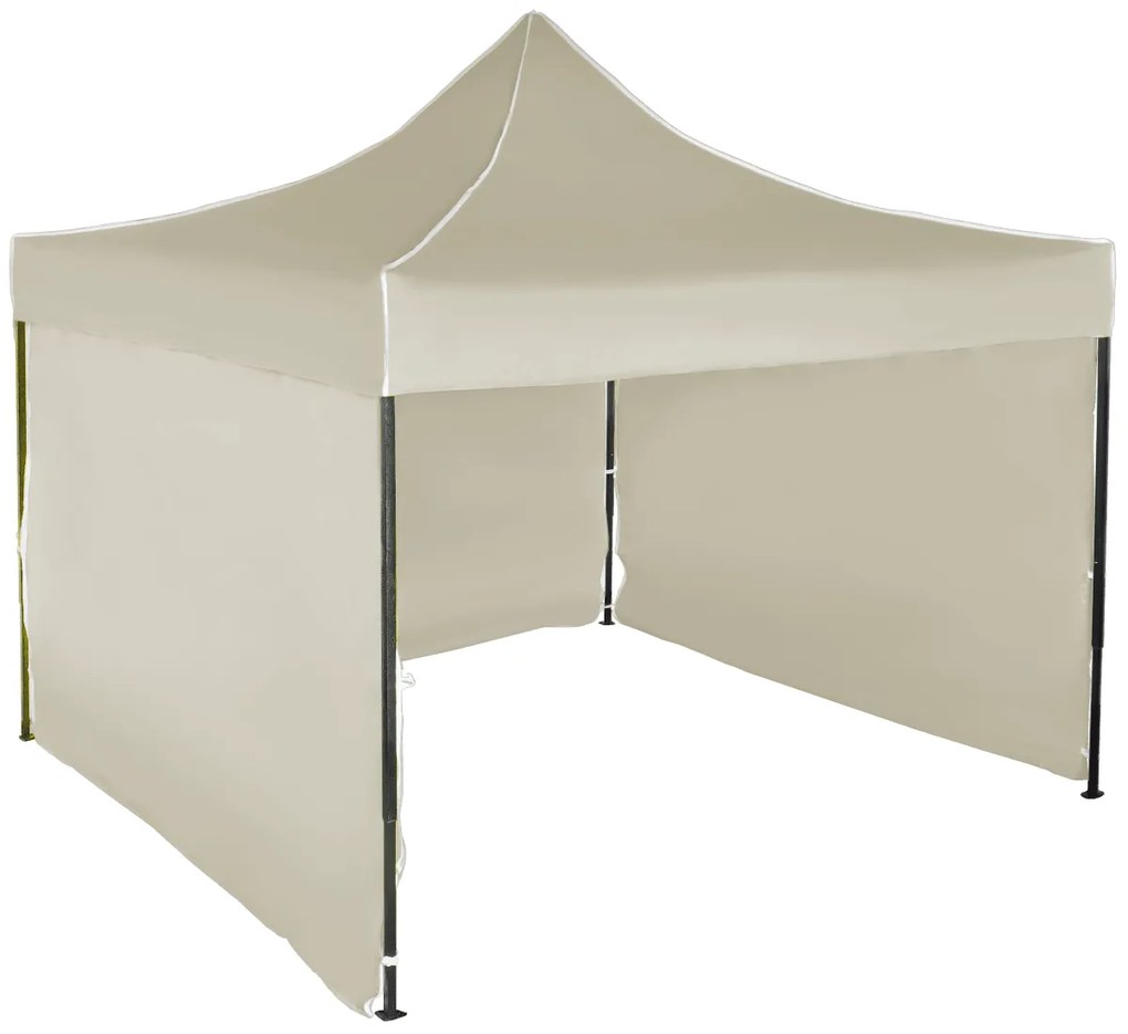 Rýchlorozkladací nožnicový stan 3x3m – oceľový, 3 bočné plachty, Béžová