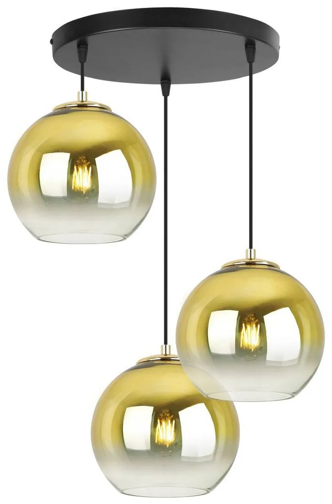Závesné svietidlo Bergen Gold, 3x zlaté/transparentné sklenené tienidlo (fi 20cm), o