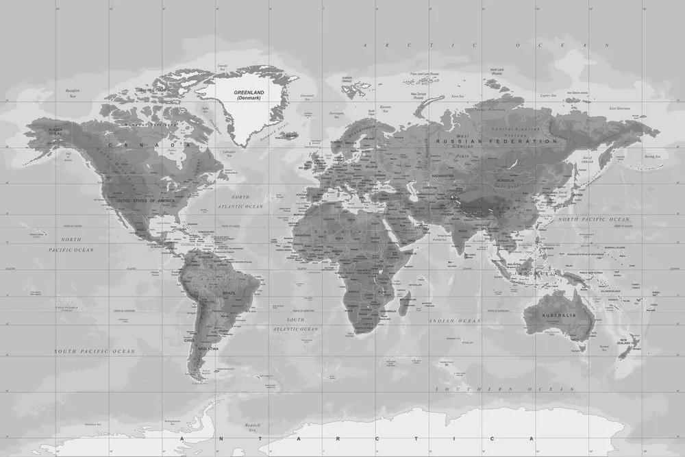 Obraz nádherná čiernobiela mapa sveta - 90x60