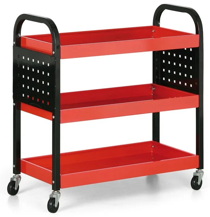 Pojazdný dielenský policový vozík s perforovanými stenami, 750 x 350 x 800 mm