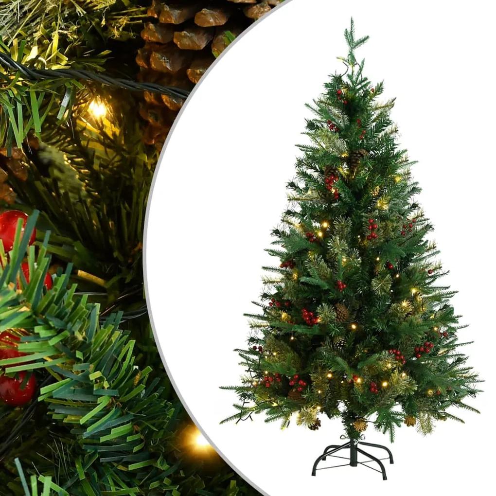vidaXL Vianočný stromček LED a borovicové šišky zelený 150 cm PVC a PE