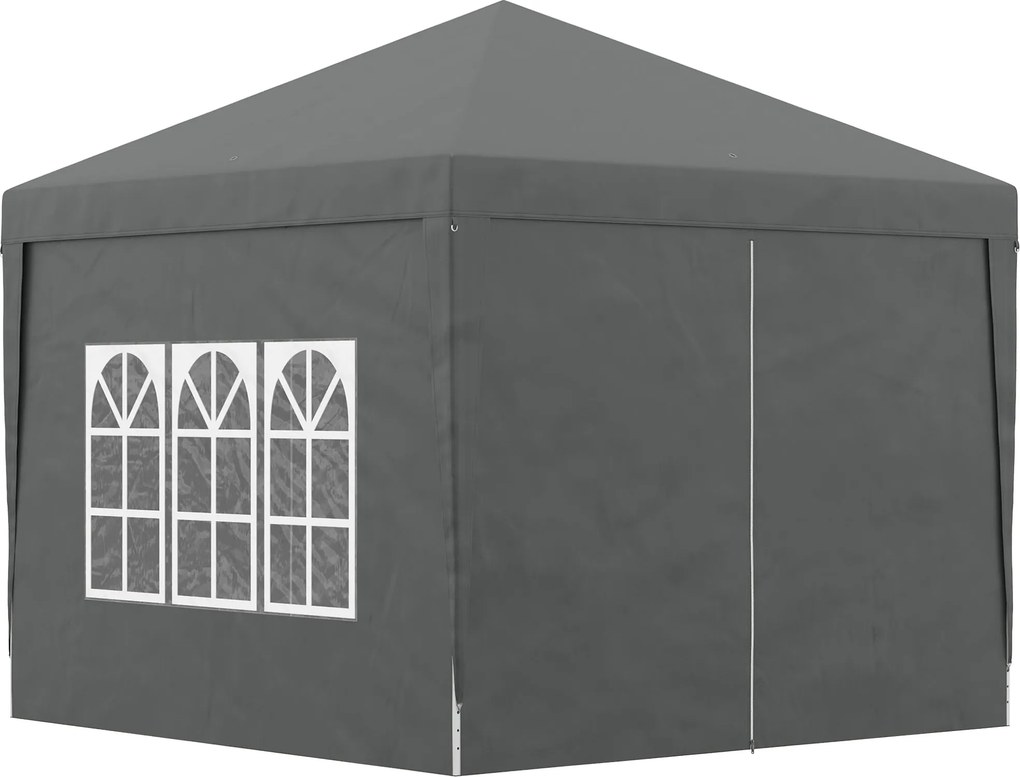 Outsunny Záhradný Altánok Pop-Up Skladací Recepčný Stan 3 x 3m s 4 Odnímateľnými Bočnými Panelmi + Šedá Taška na Prenos | Aosom